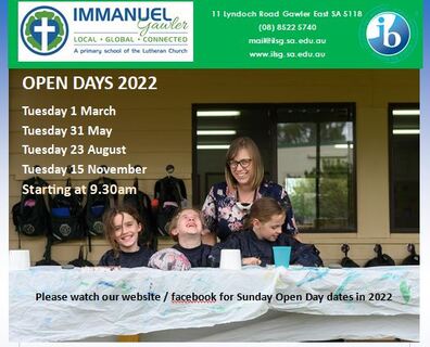 Open Days 2022 Immanuel Gawler & Zion Preschool 2018